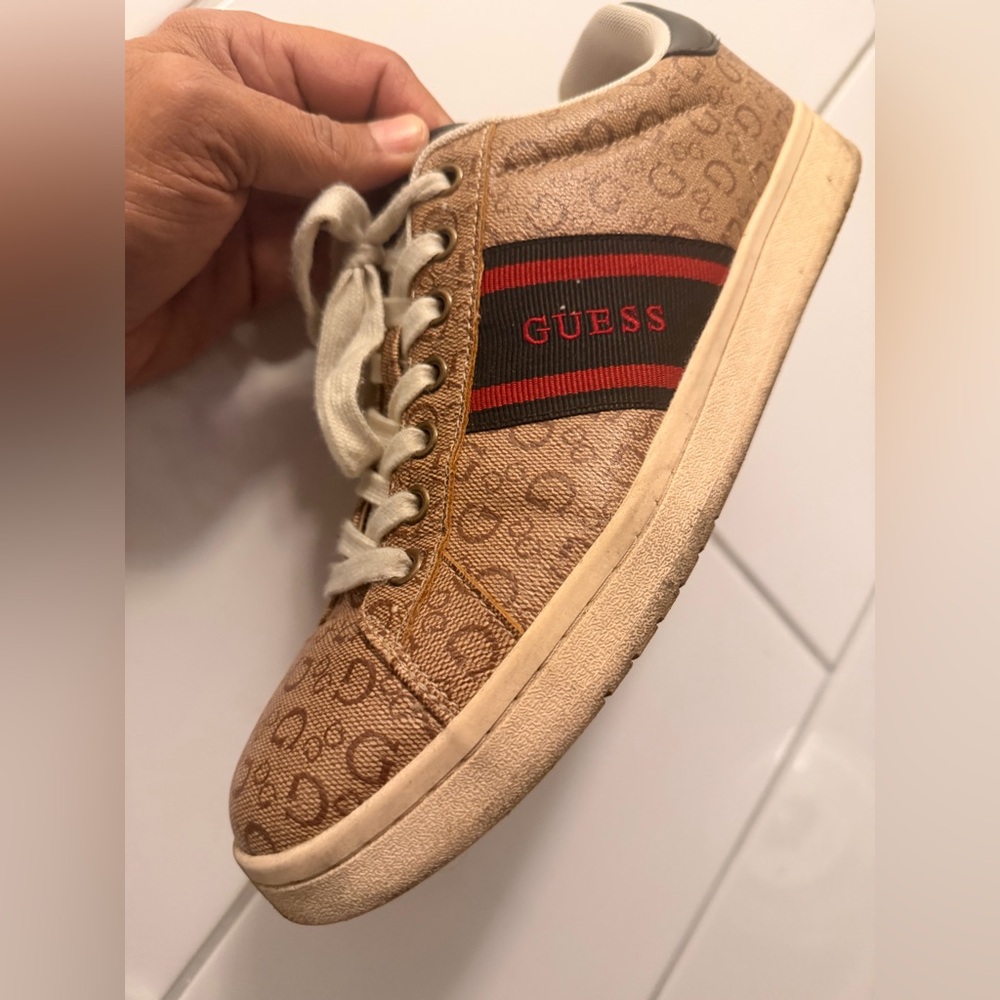 Guess  Tan Sneakers with Red Logo
